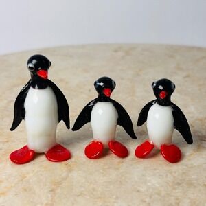 Vintage Miniature Penguin Set‎ Hand Blown Glass Mini Tiny Multicolor